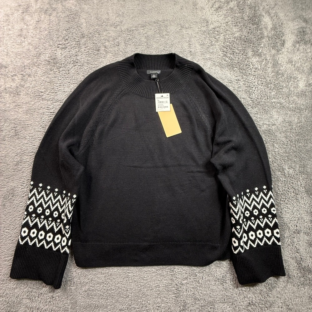 Halogen Knit Sweater Womens L Black NWT Wool Blend Flare Sleeve Pullover